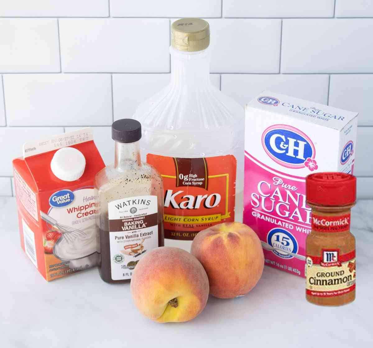 Ingredients to make peach syrup.