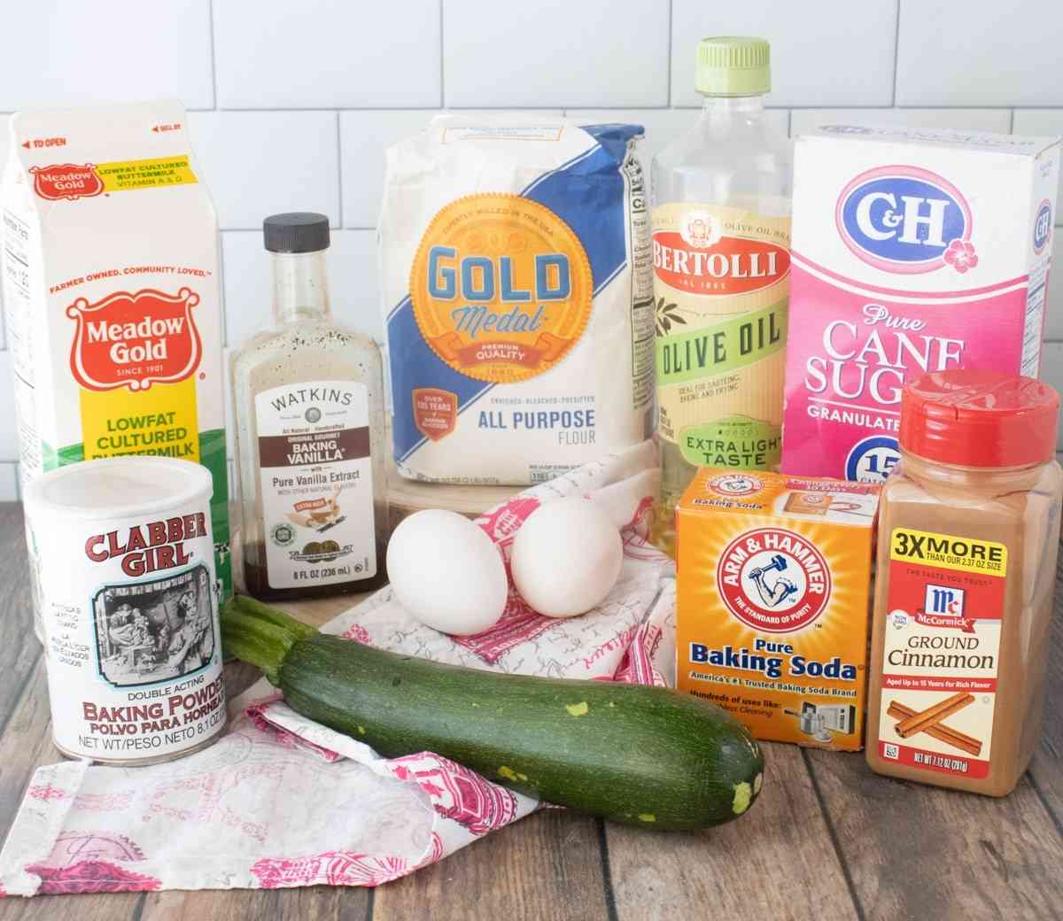 All the ingredients to make zucchini pancakes.