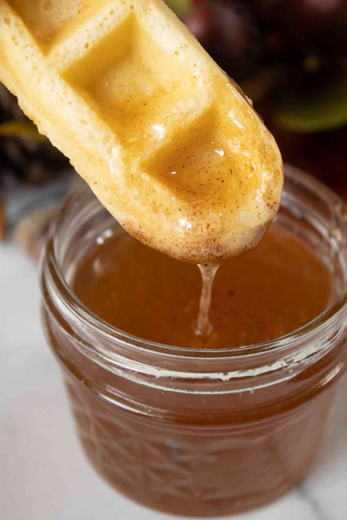 Pour syrup in a small bowl for waffle dipping sticks!