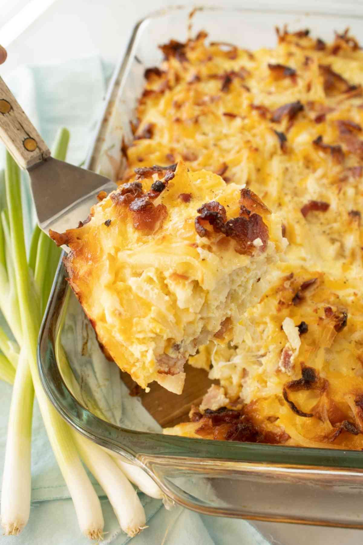 Baked hash brown casserole full of bacon and cheese!