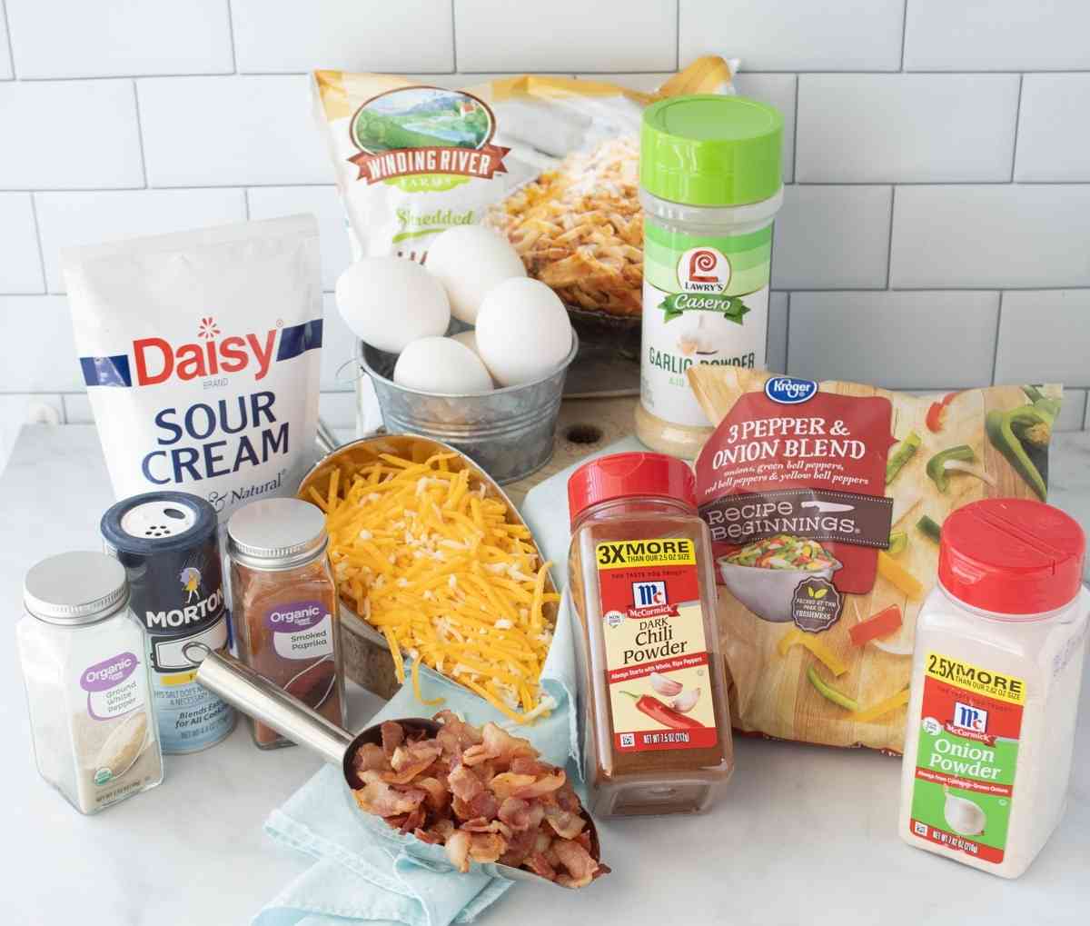 Ingredients for this easy recipe to make hash brown breakfast casserole!