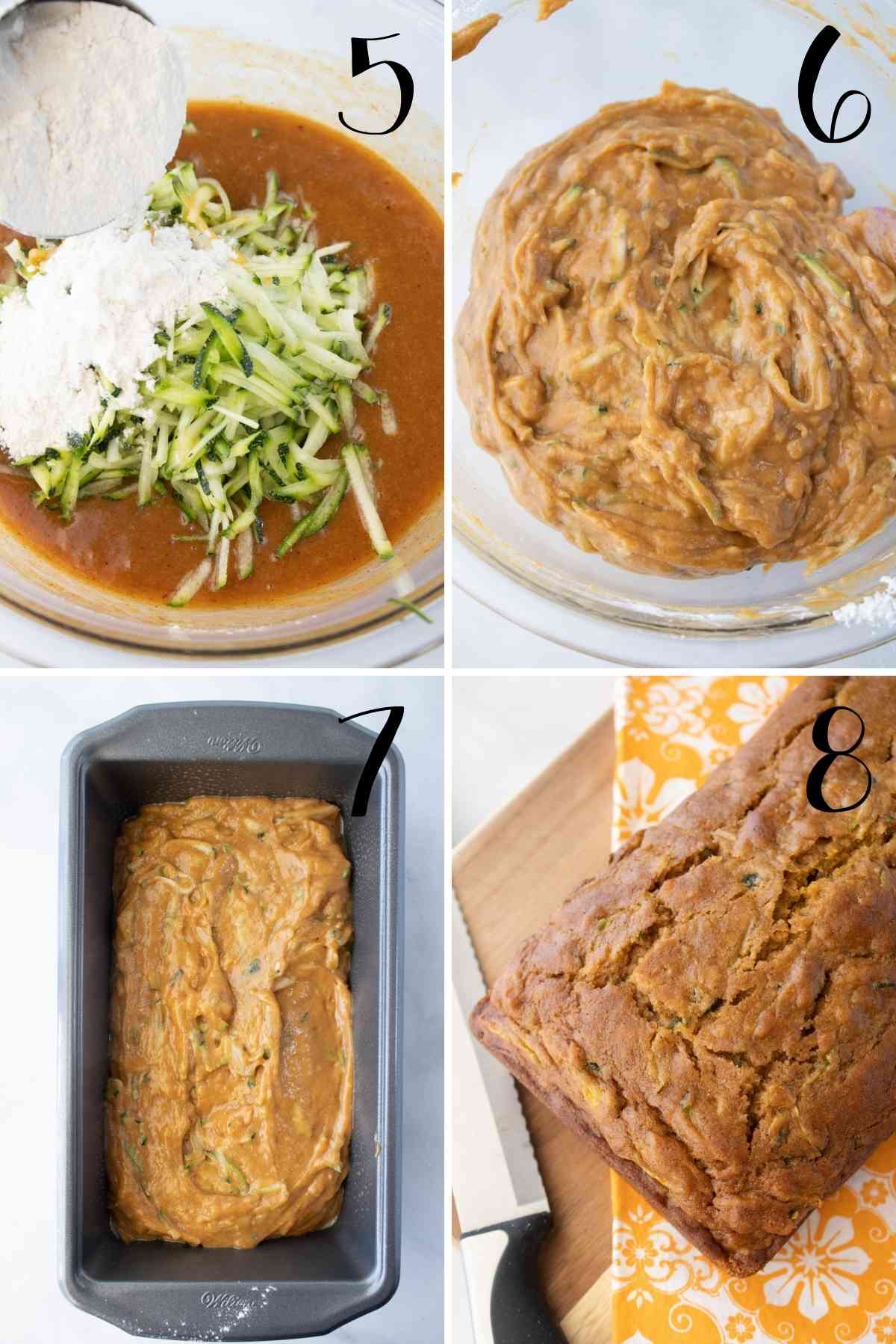 Stir in the flour and zucchini, pour in a loaf pan and bake!