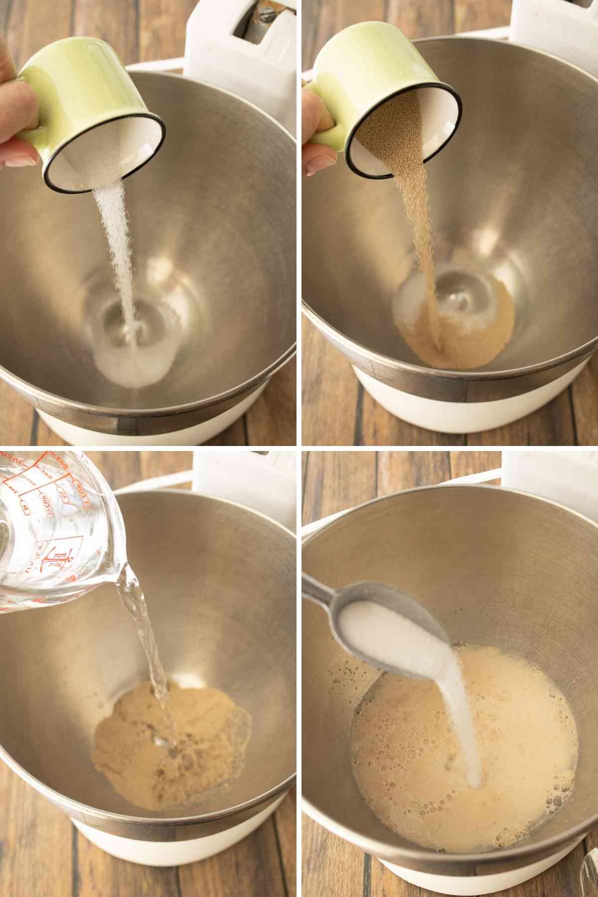 Activate yeast with sugar and warm water.