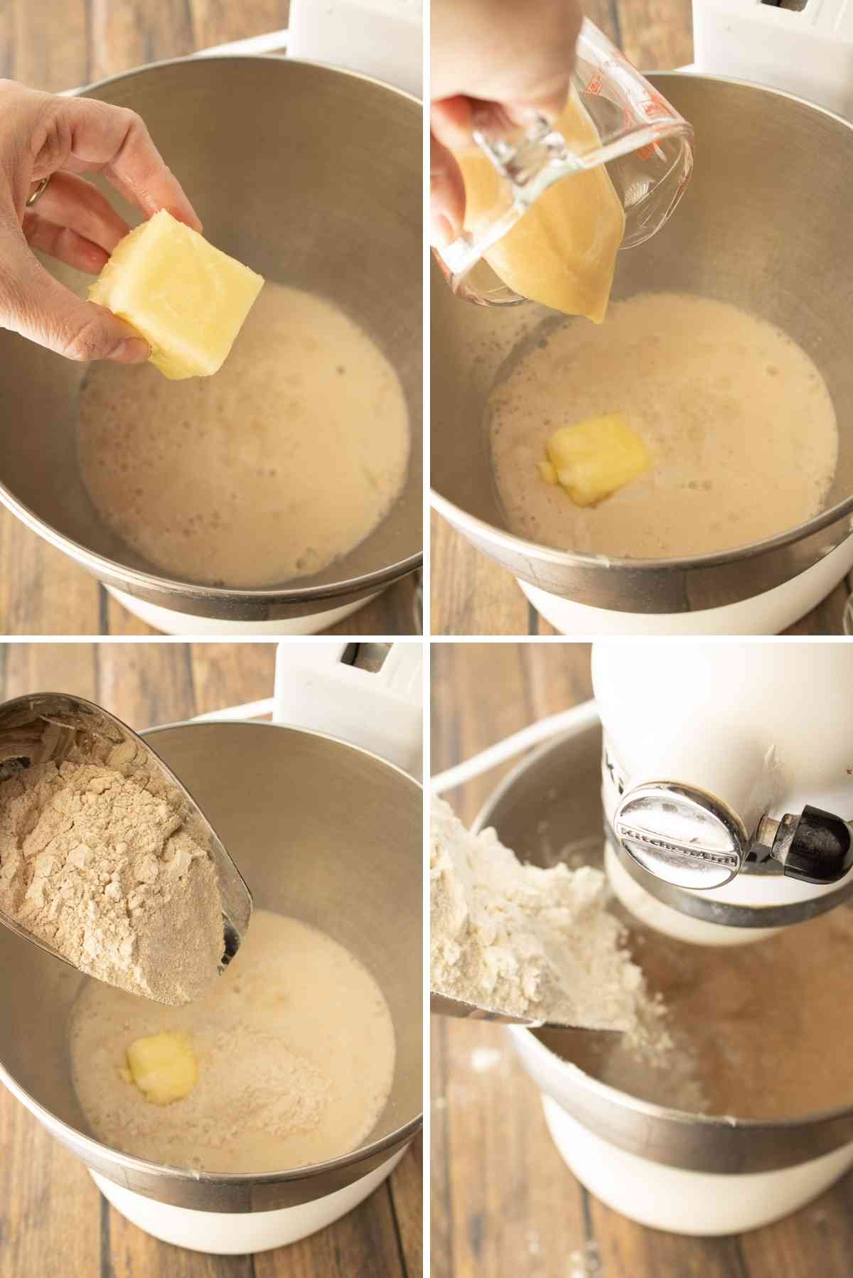 Mix in honey, butter and flour.