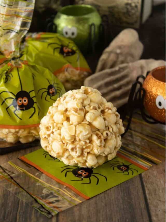 Caramel Popcorn Balls for Halloween Story