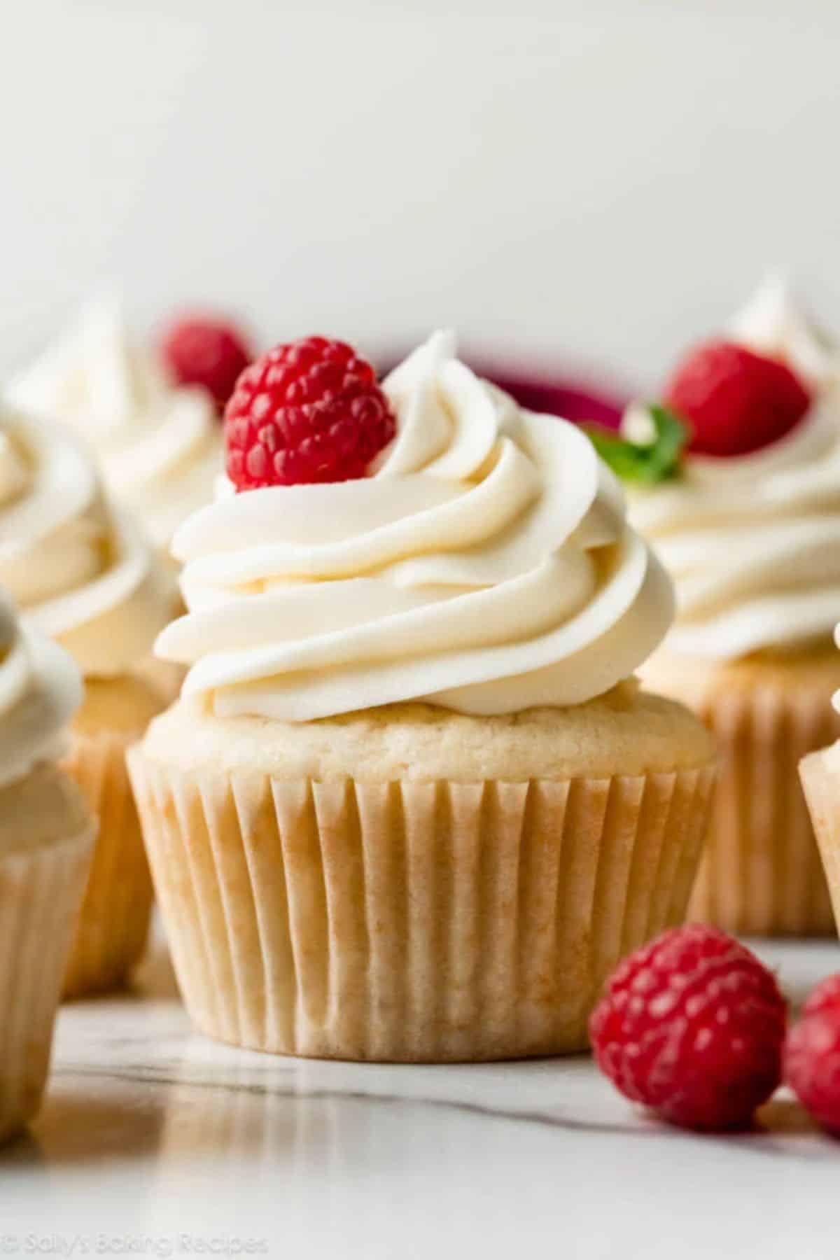 Cupcakes with White Chocolate Buttercream Frosting.