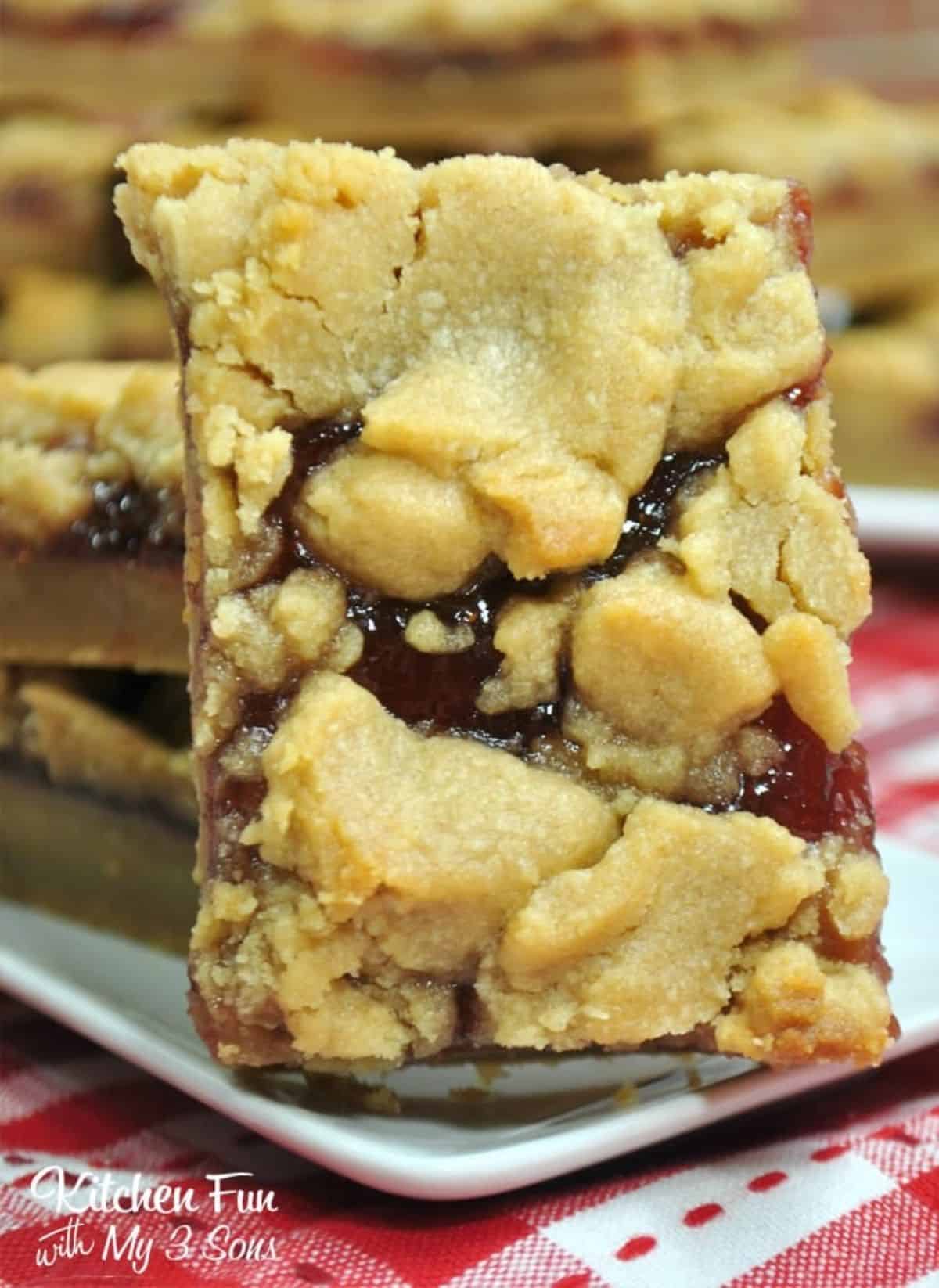Peanut Butter and Jelly Bars on a tray.