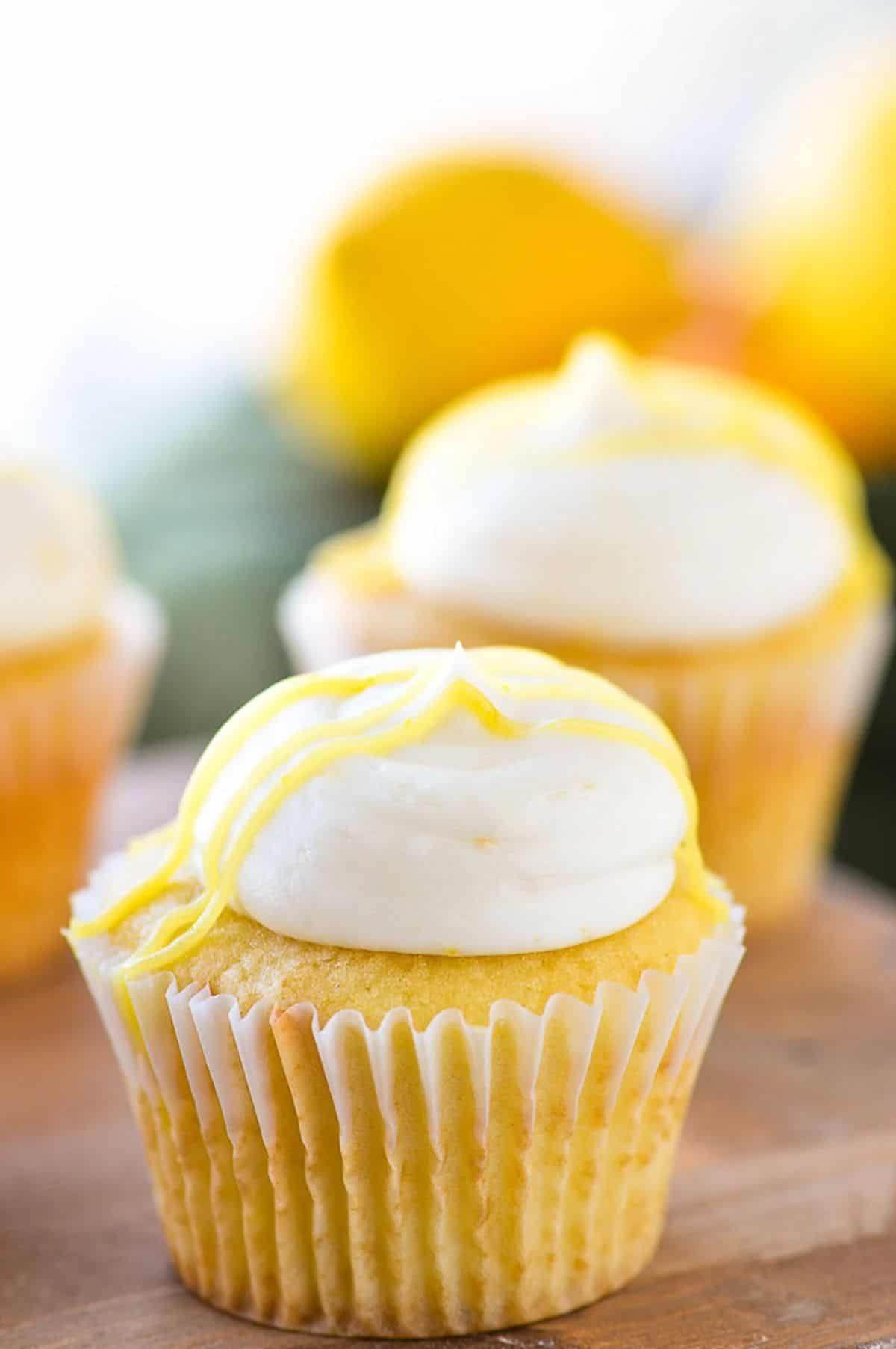 Lemon Buttercream Frosting on a cupcake.