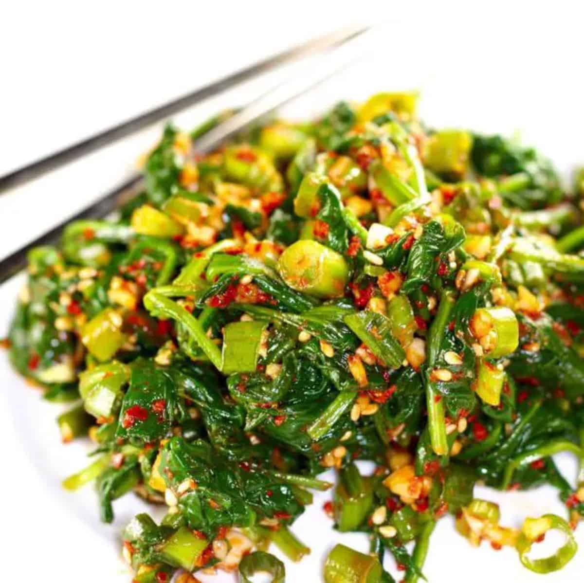 Healthy and delicious Korean Spinach on a plate.