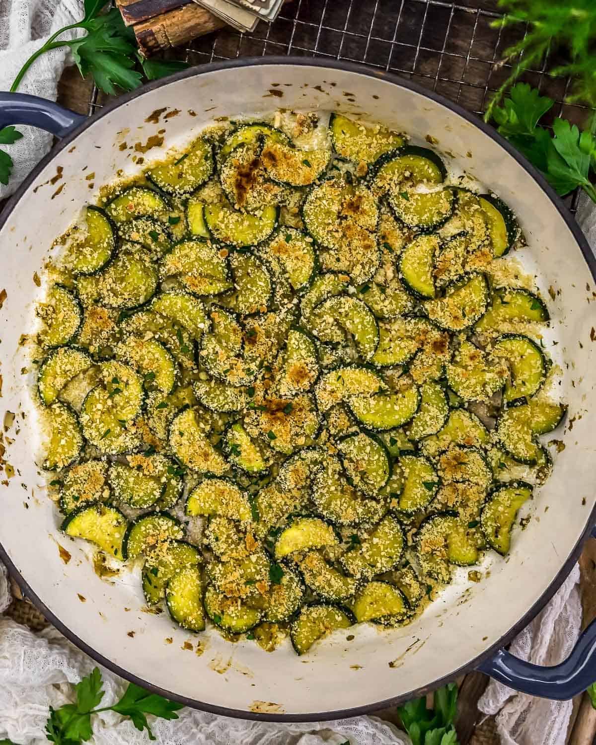 Simple Vegan “Parmesan” Zucchini in a bowl.