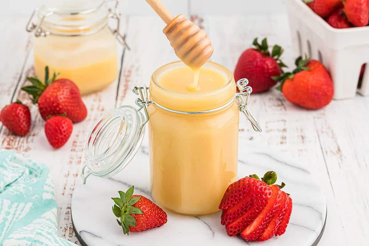 Dutch Honey Syrup in a glass jar.