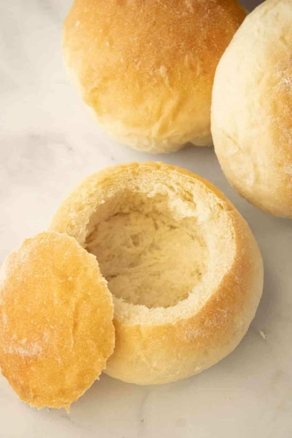 Three French Bread Soup Bowls.