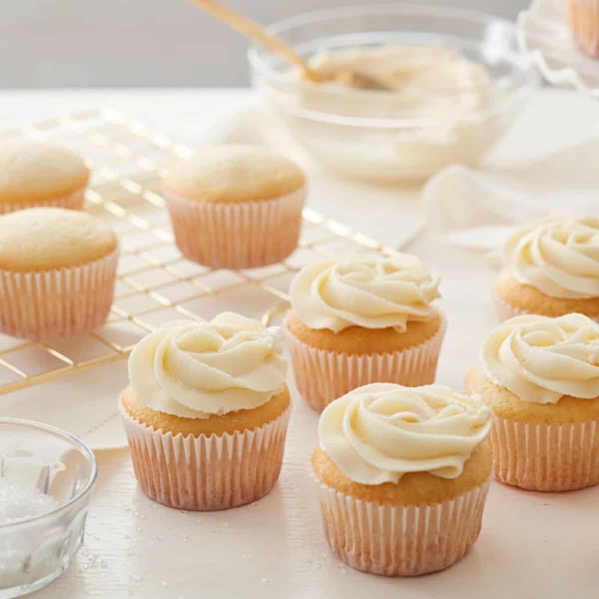 White Chocolate Buttercream Frosting on cupcakes.