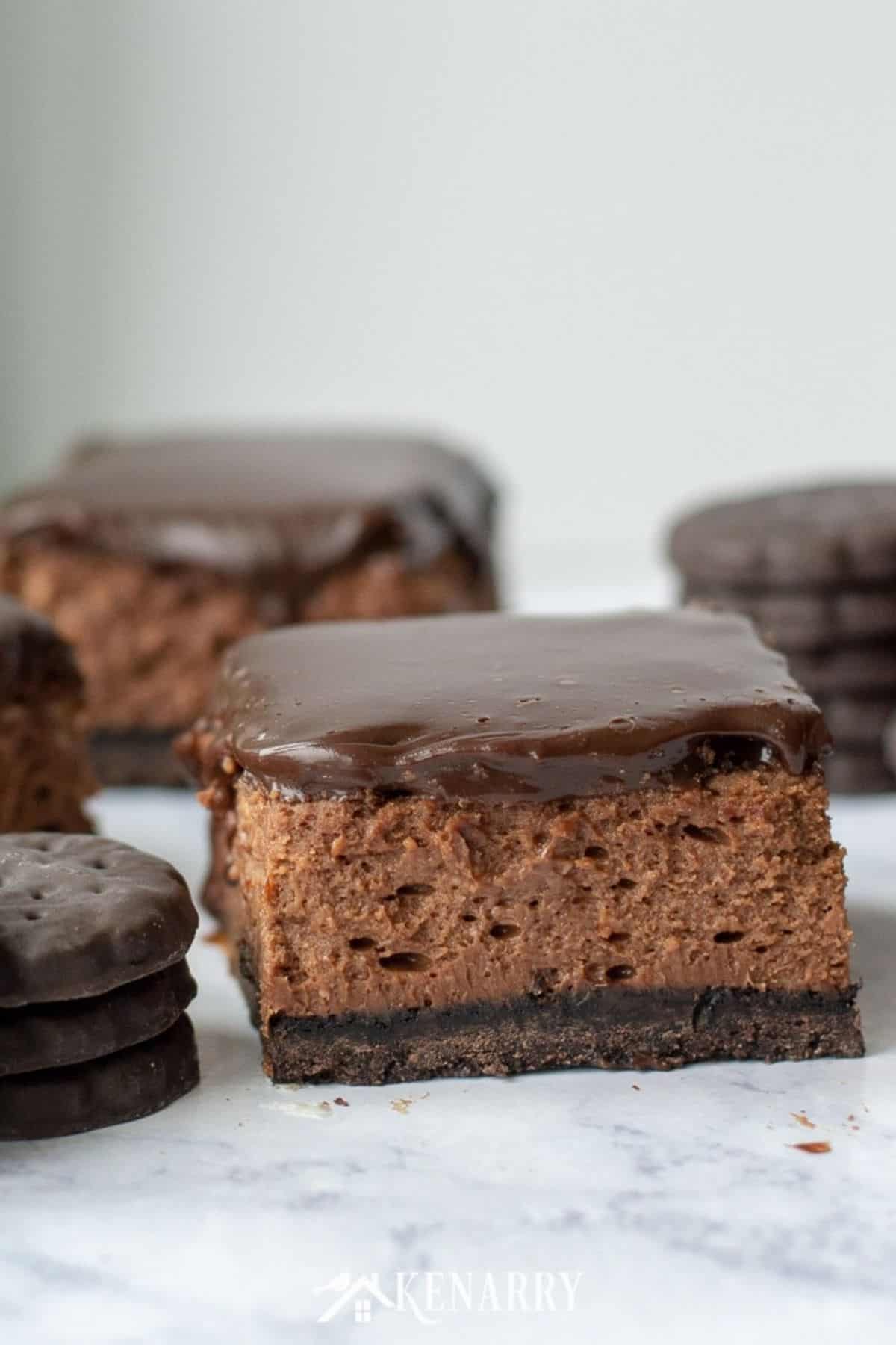 A close-up of Easy Thin Mint Dessert Bars.
