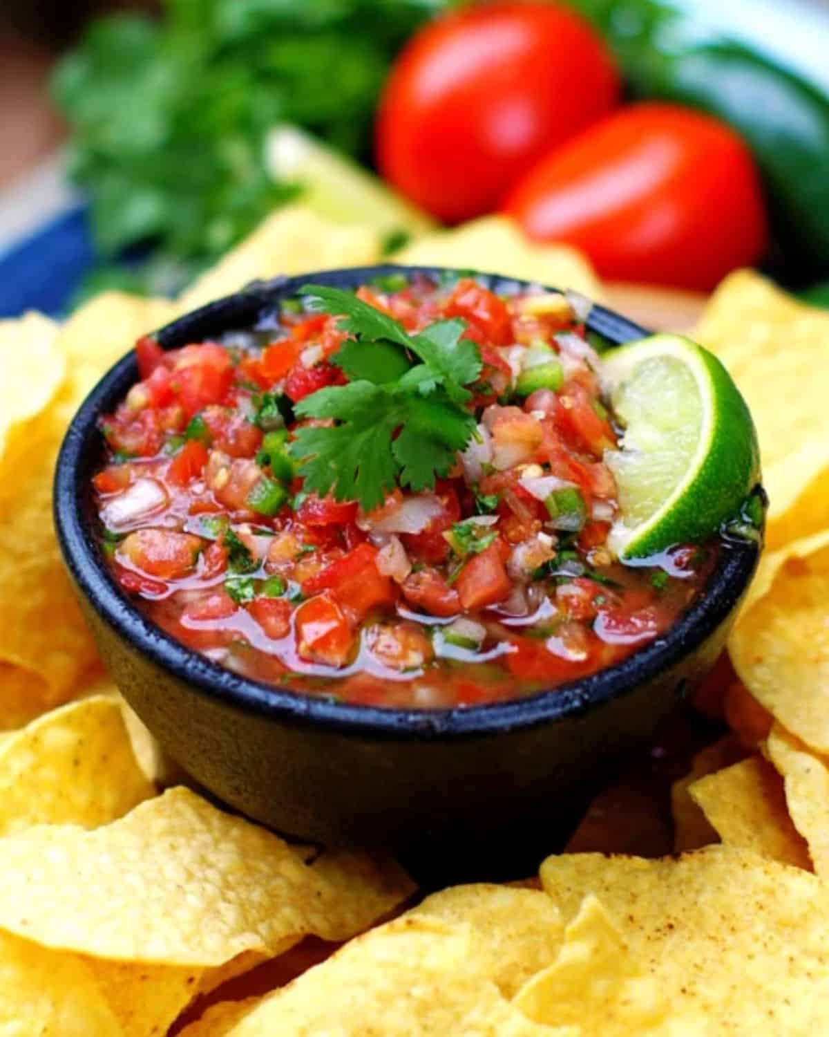 Cilantro and Lime Salsa in a small black bowl.