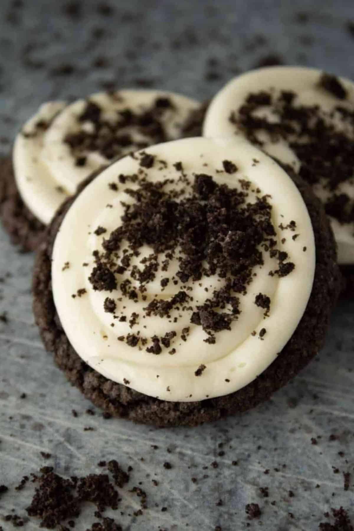 'Crumbled' Oreo Cookies on a gray table.