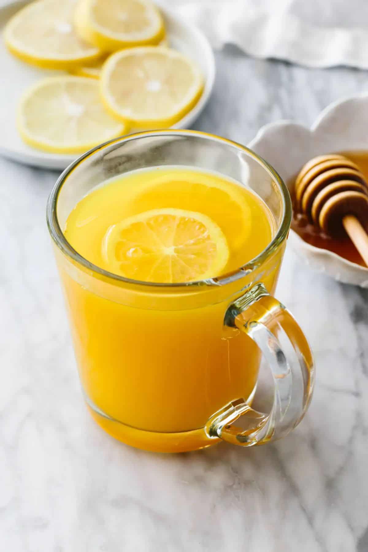 Turmeric Tea in glass cup.