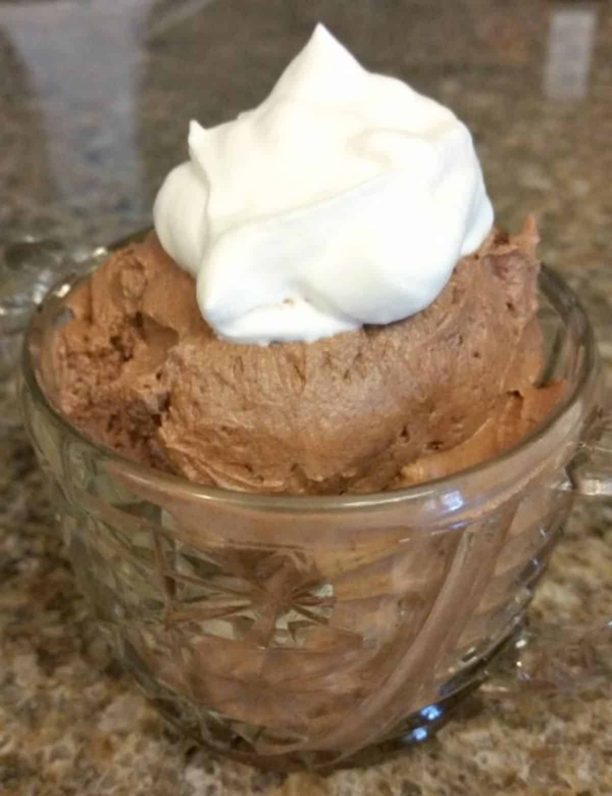 A delicious Healthy Chocolate Mousse in a glass bowl.