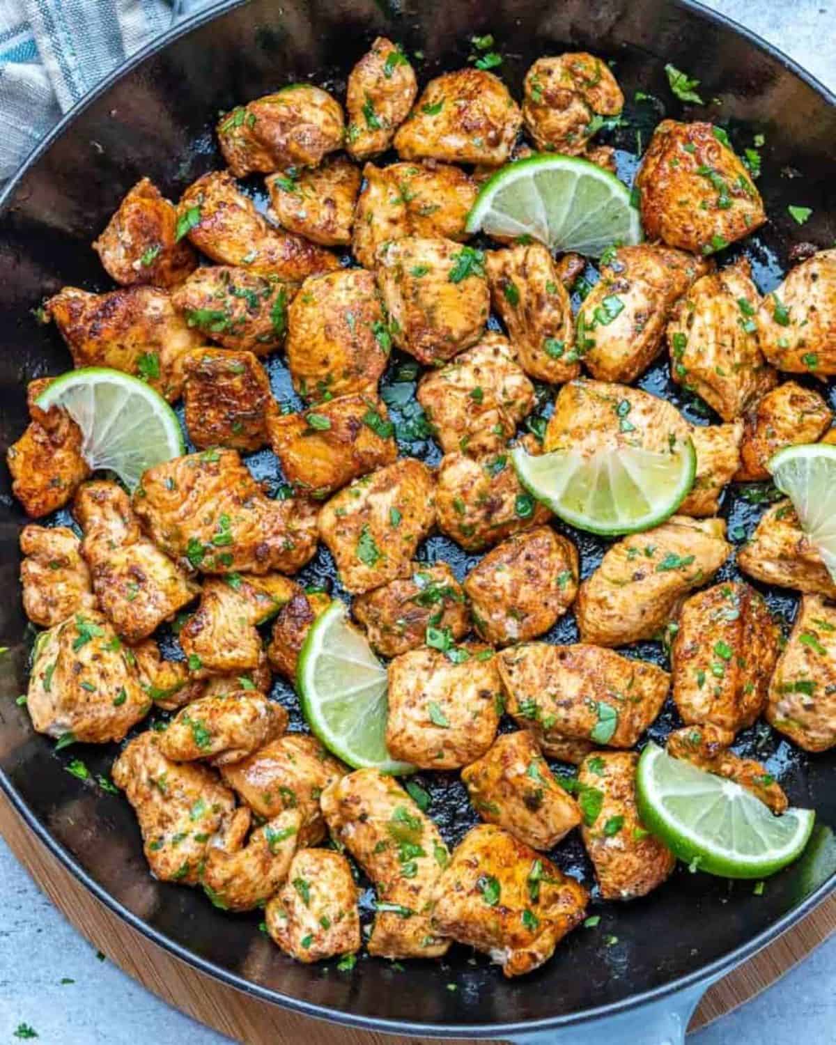 Cilantro Lime Chicken Bites in a skillet.