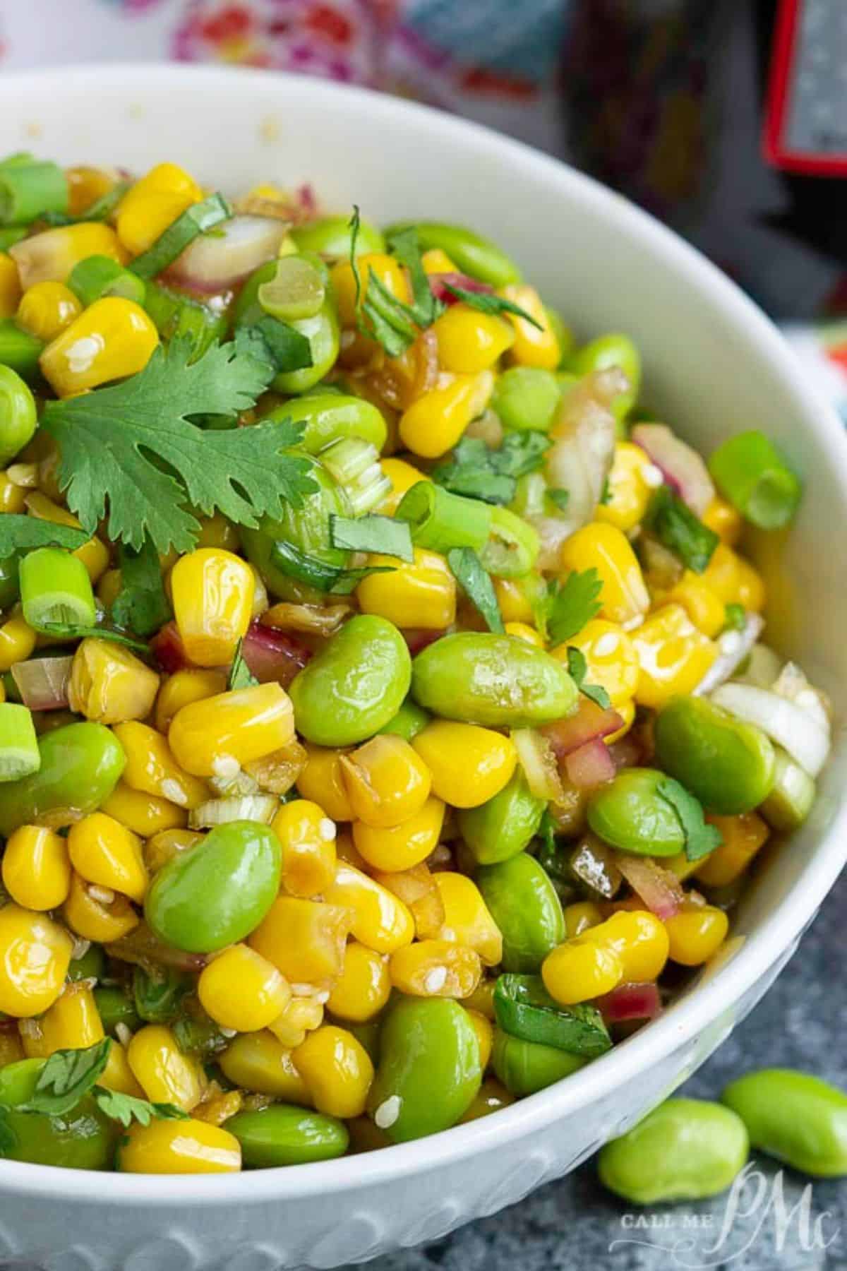 Edamame Cilantro Salad in a white bowl.