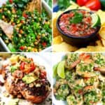 Four images of cilantro dishes.