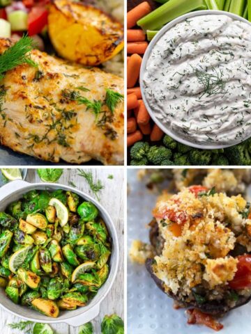 Four images of dill meals.