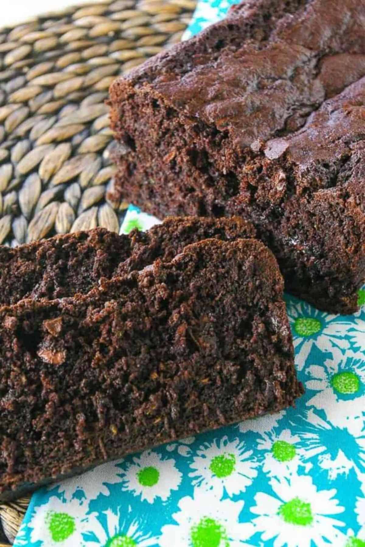 Partially sliced Ultimate Chocolate Zucchini Bread.