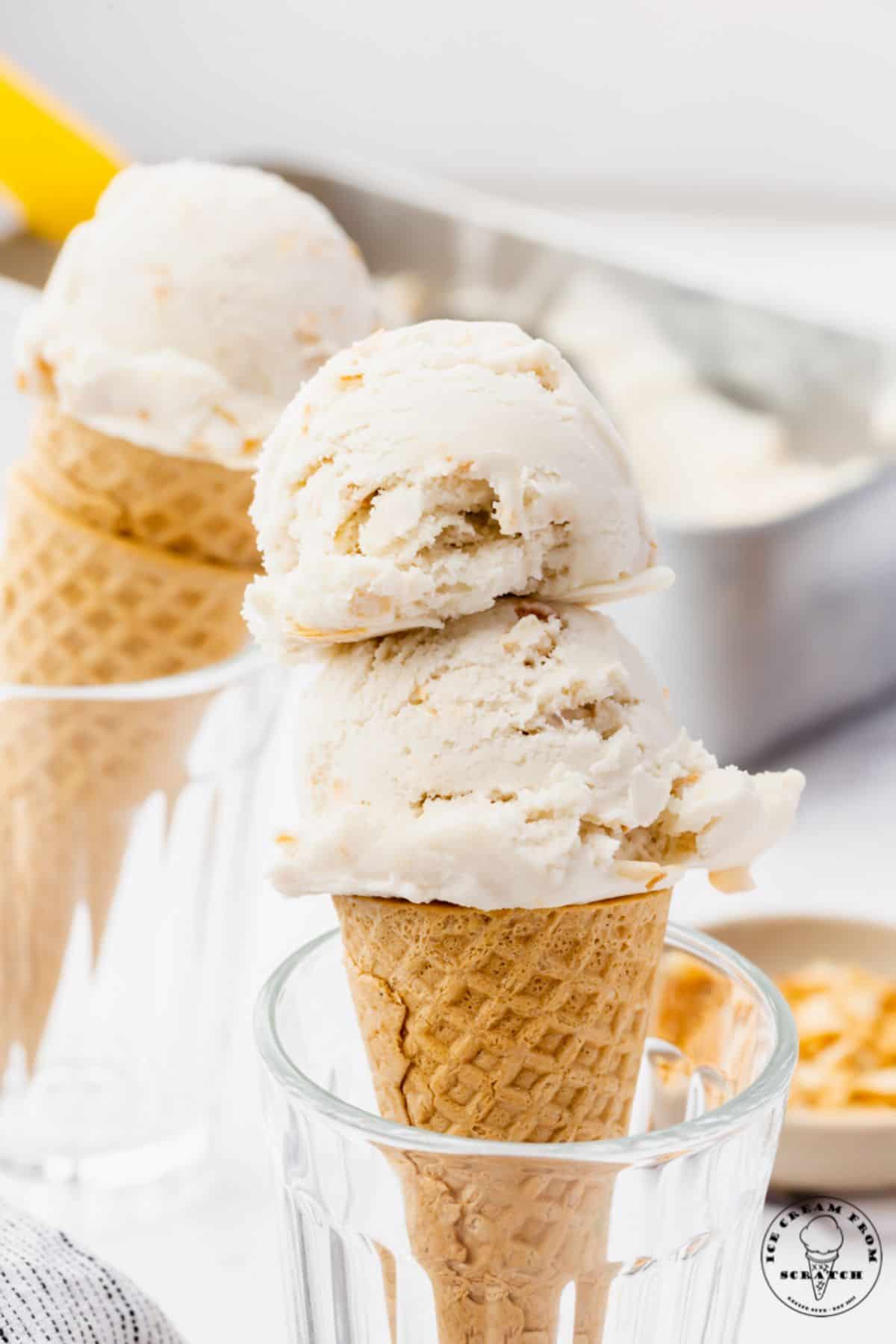 Coconut Ice Cream in a cone.