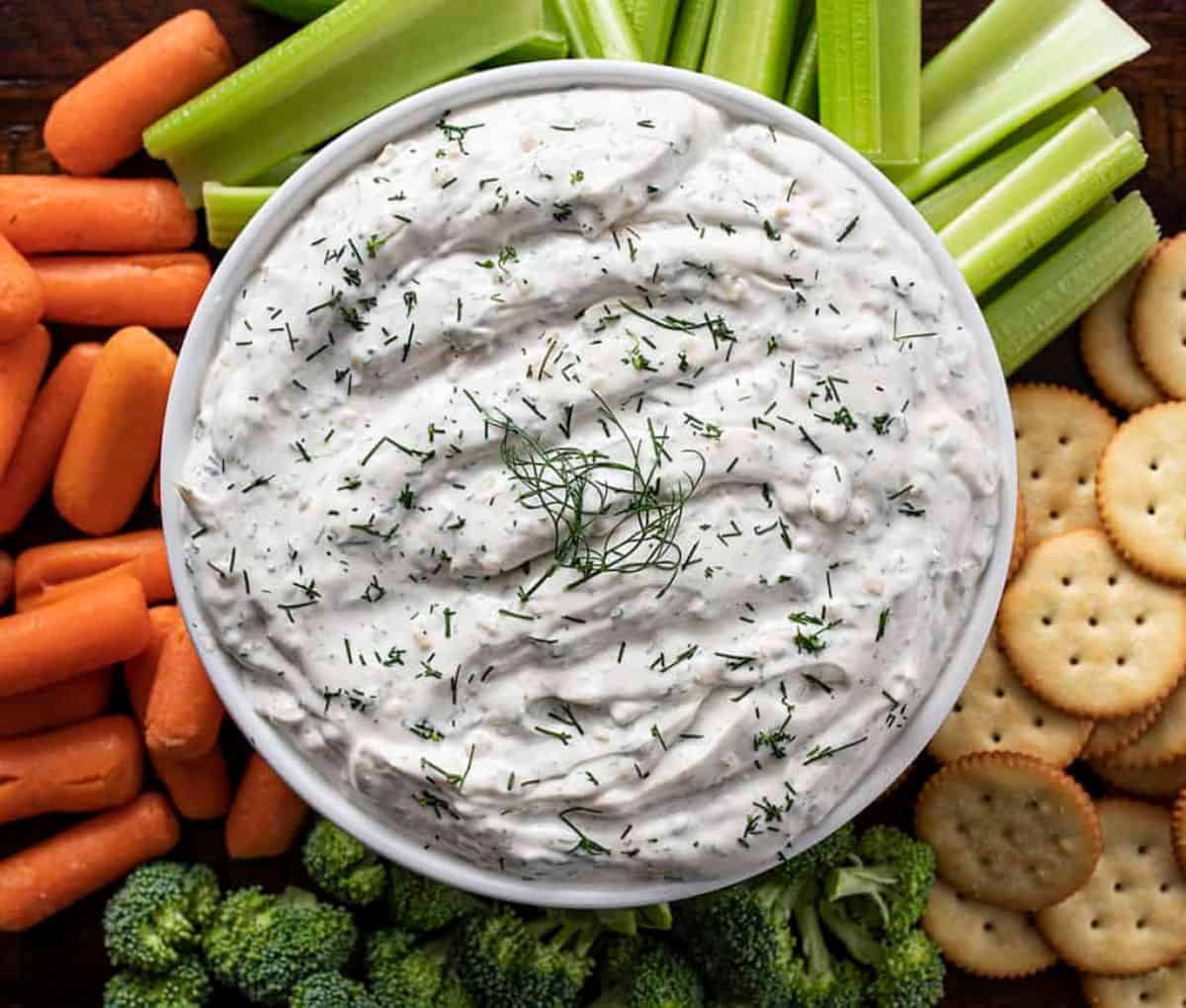 Dill Dip in a white bowl.