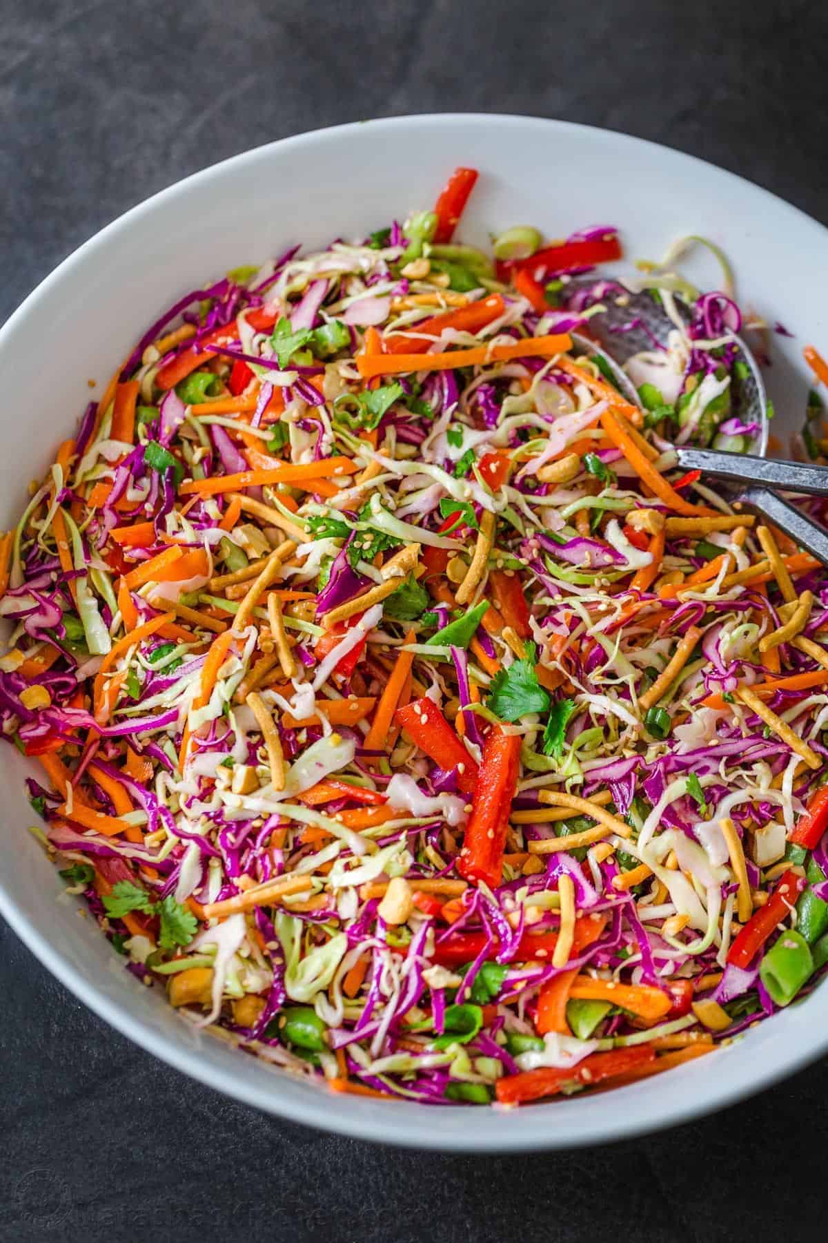 Crunchy Asian Chopped Salad in a white bowl.