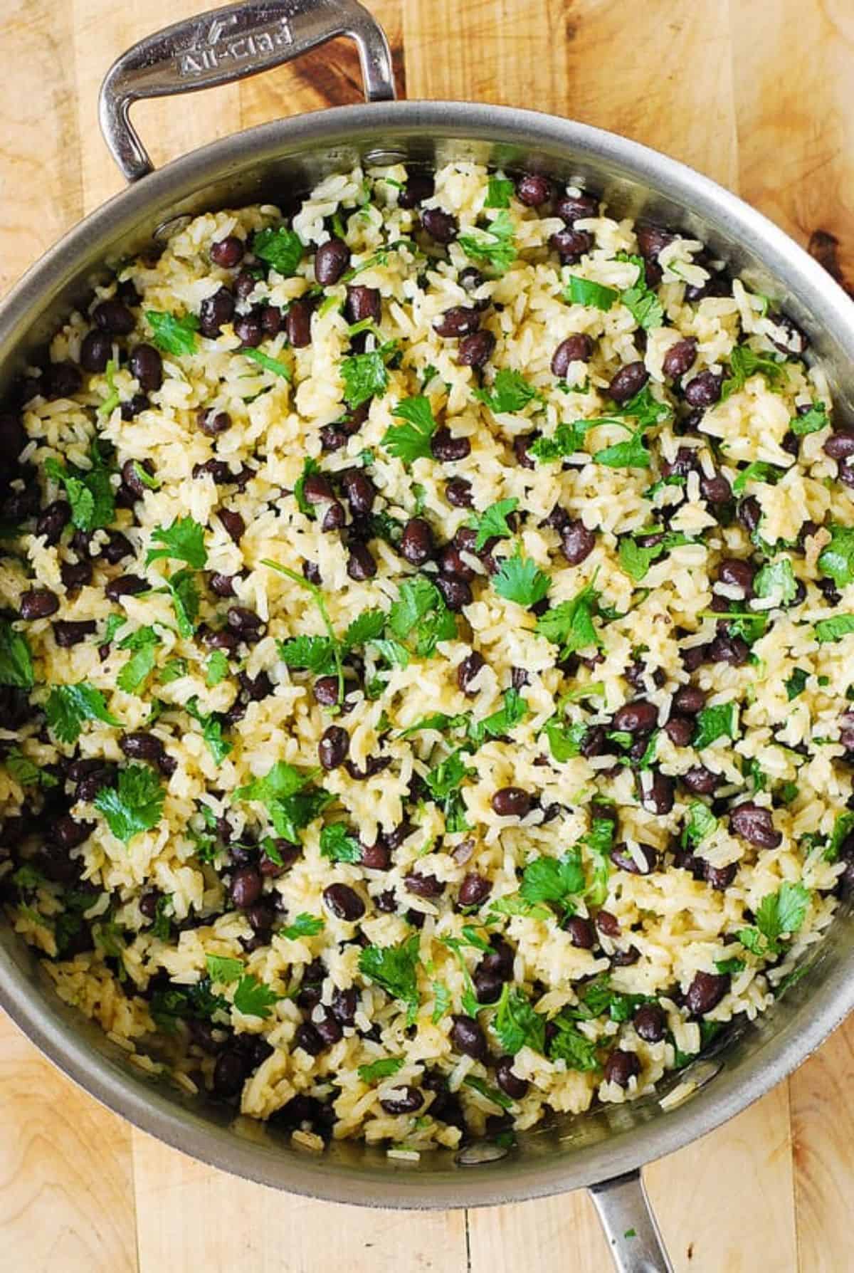 Cilantro Lime Black Bean Rice in a skillet.