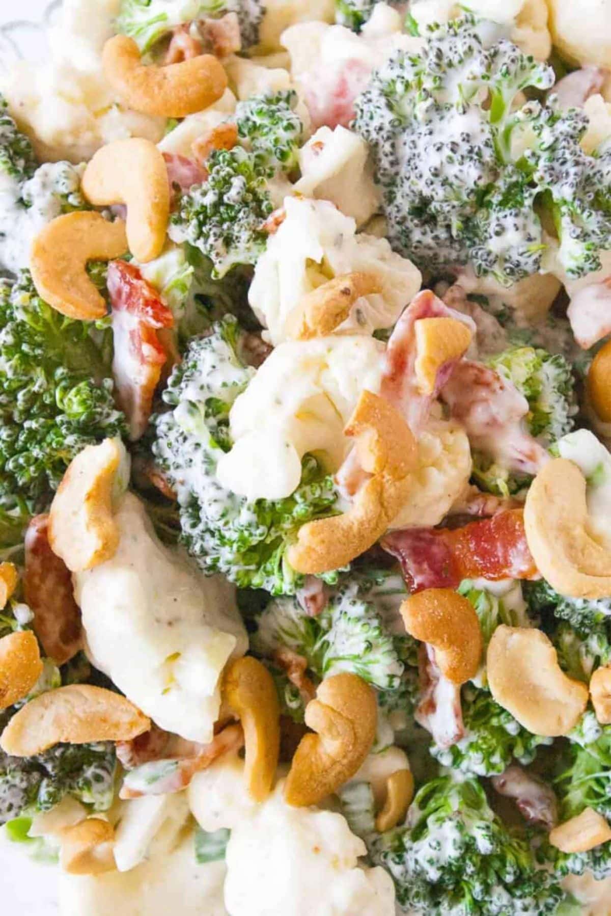 Delicious Broccoli Cauliflower Salad with Bacon.