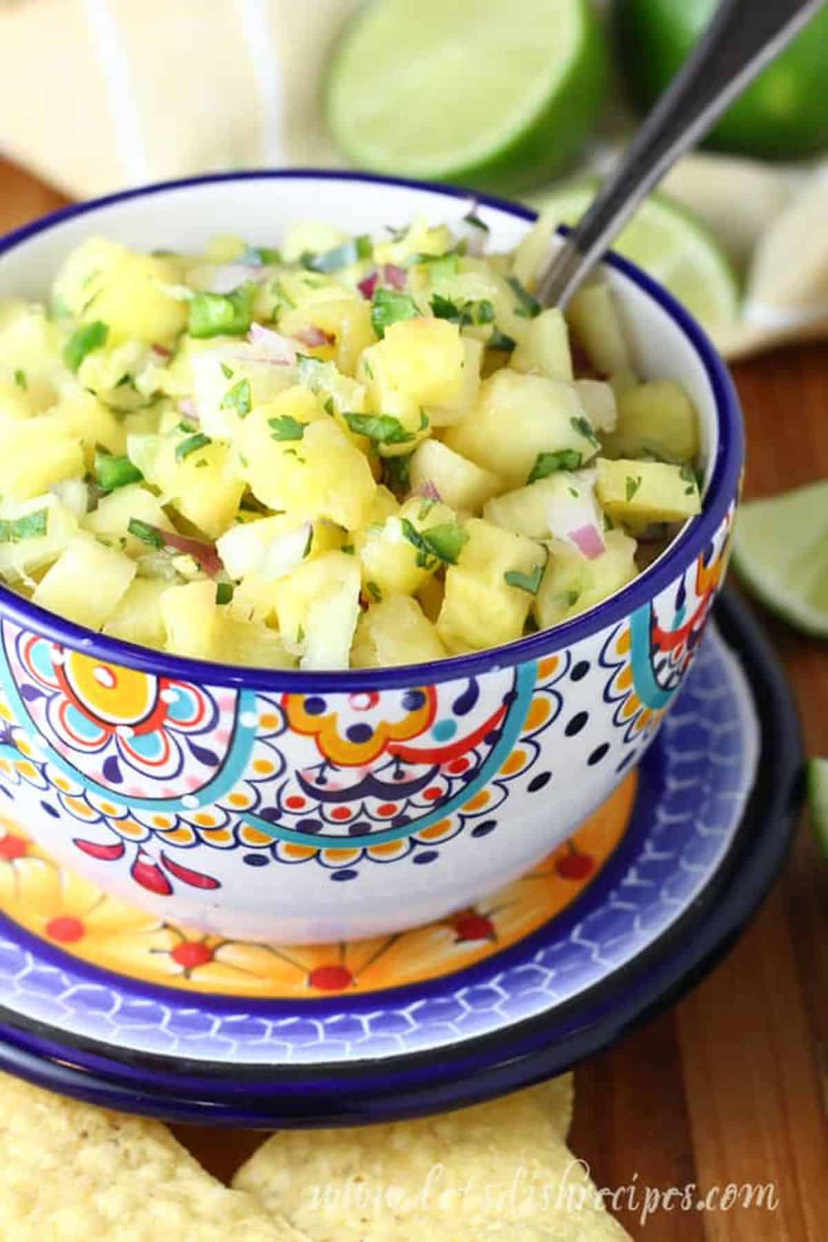 Fresh Pineapple Mint Salsa in a colorful bowl.