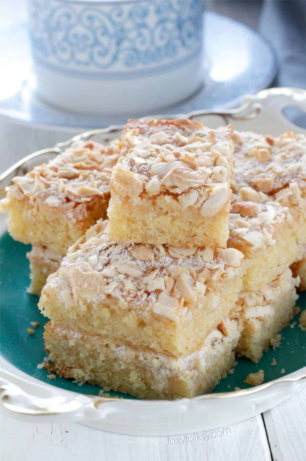 A bunch of Cashew Caramel Bars on a tray.