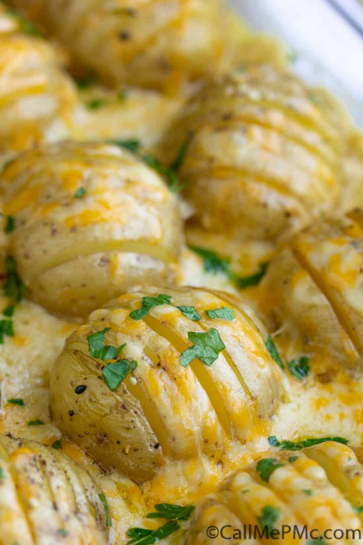 Scrumptious Hasselback Scalloped Potatoes in a casserole.