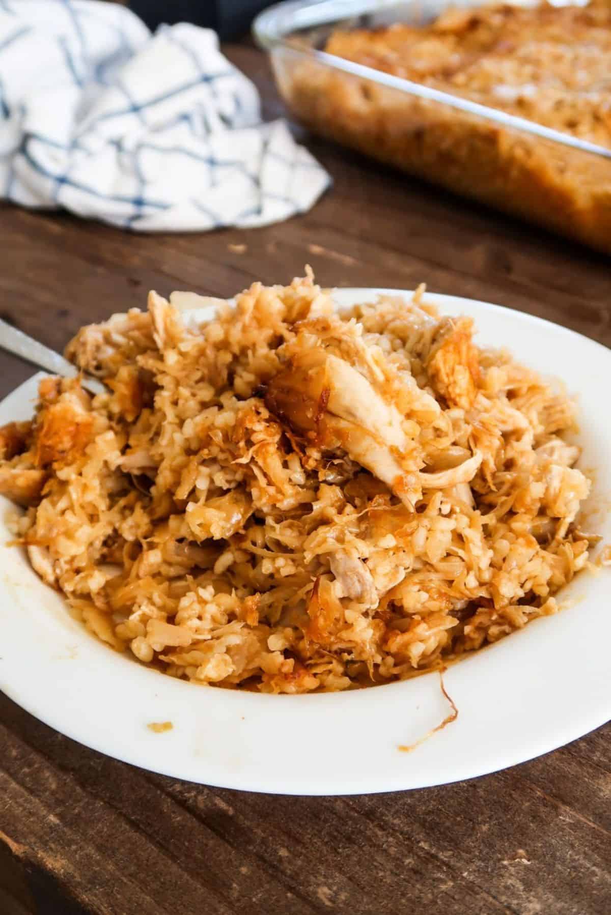 Scrumptious Chicken and Sauerkraut on a white plate.