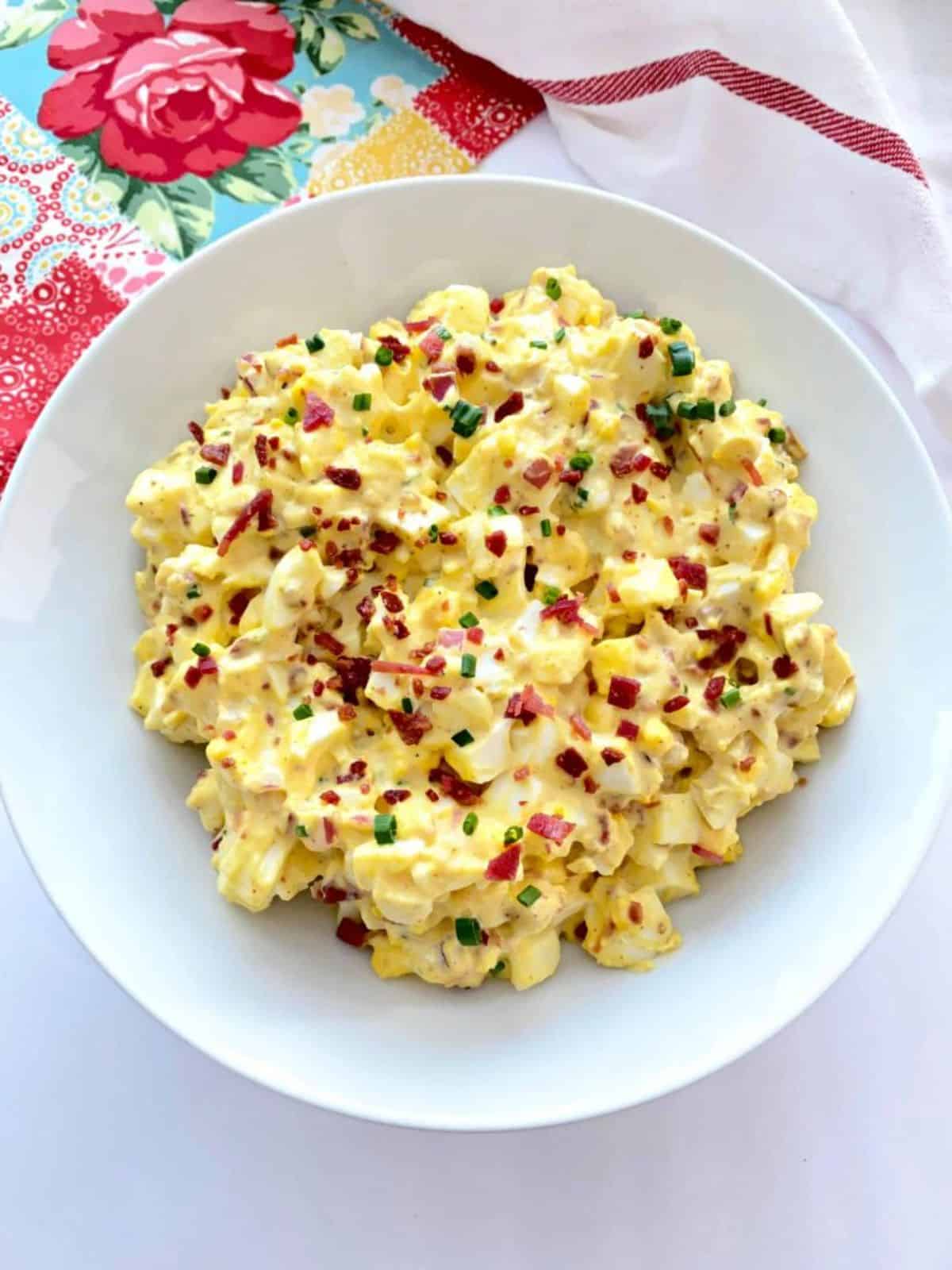 Healthy Keto Deviled Egg Salad on a white plate.