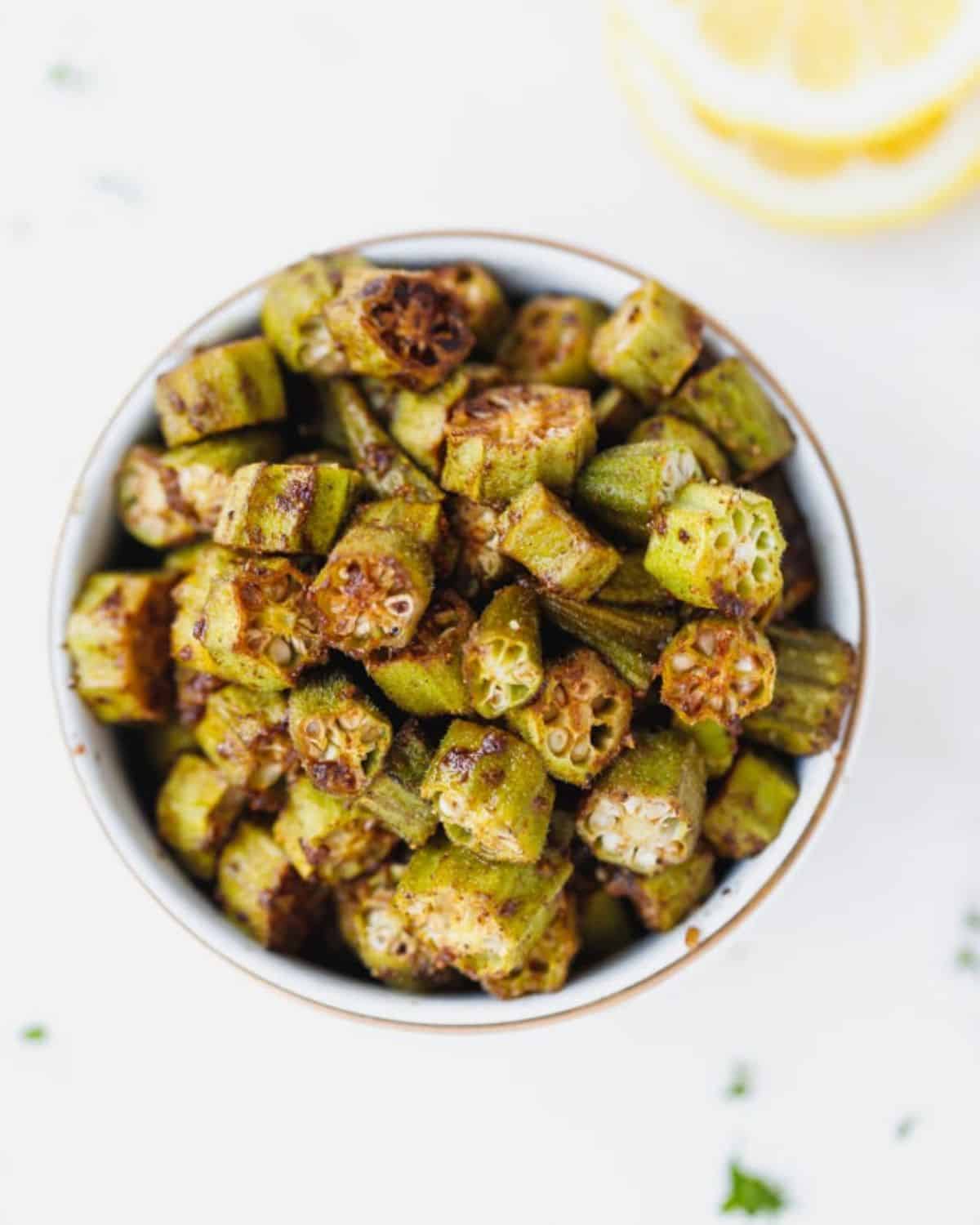 Healthy Oven-Baked Okra in a bowl.