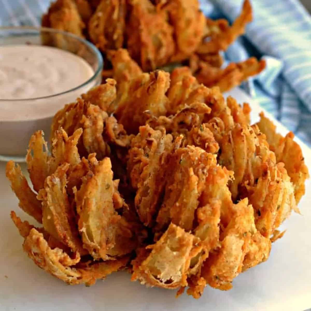 Crispy Easy Blooming Onion on a tray.