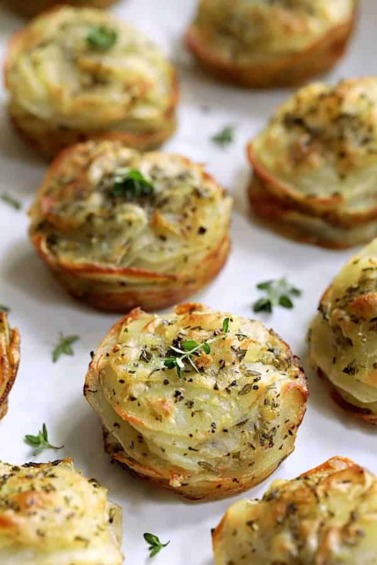 Crisy Garlic Herb Muffin Pan Potato Galettes.