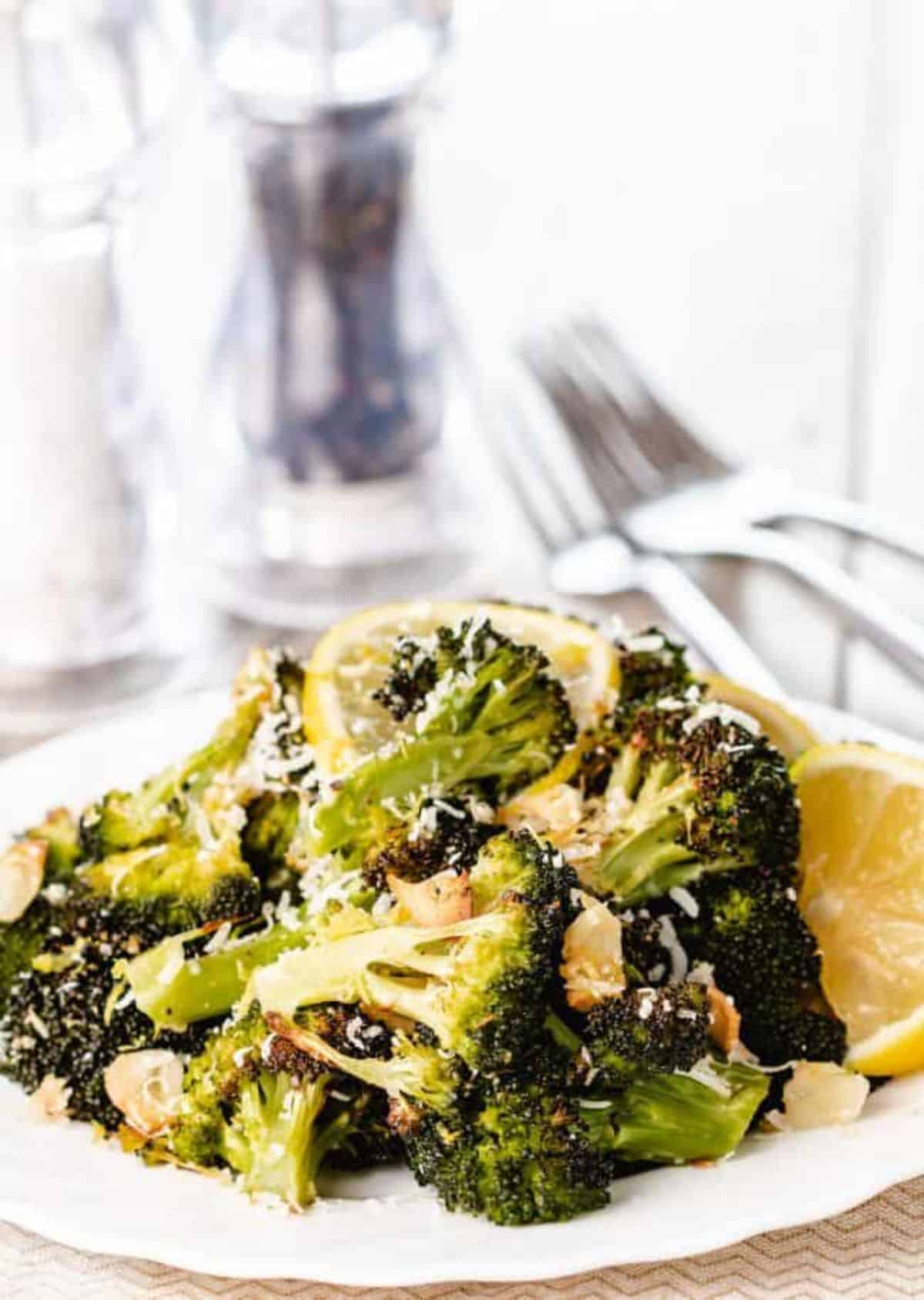 The Best Broccoli of Your Life on a white plate.