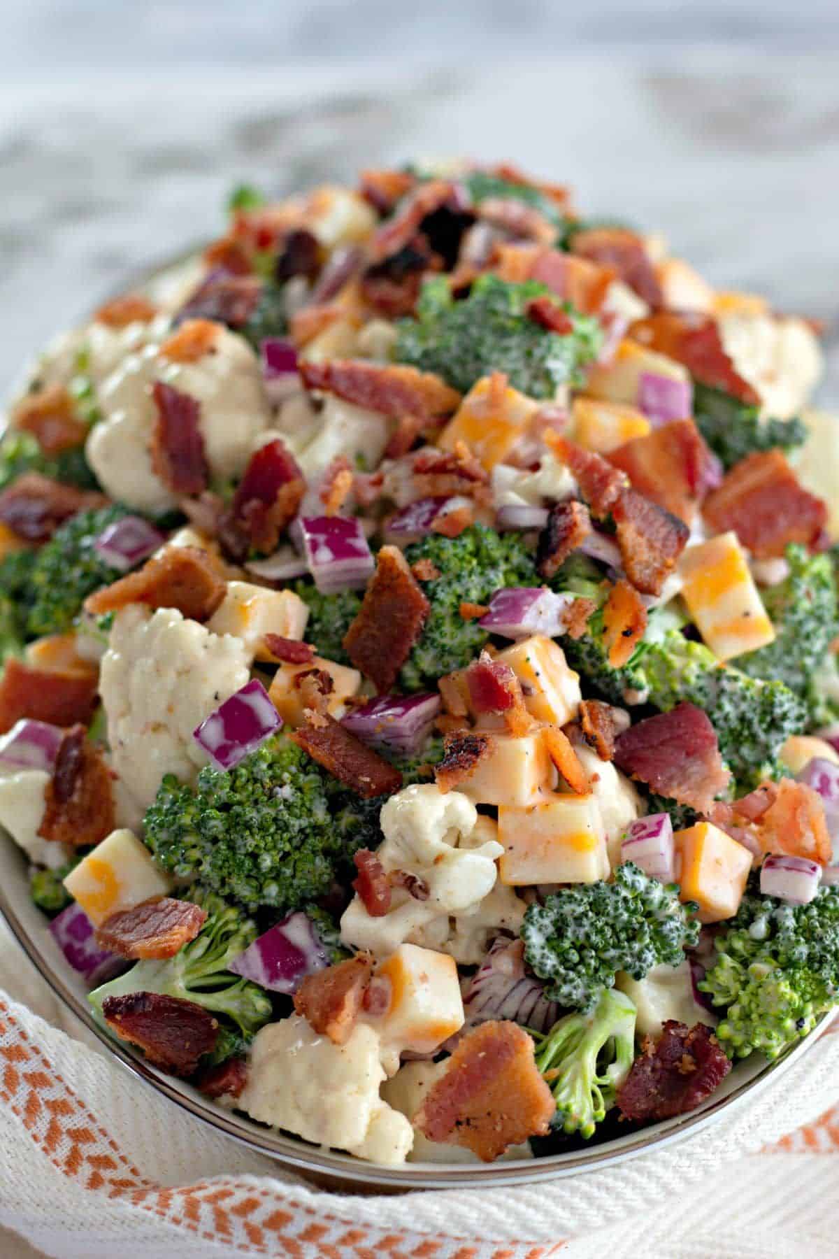 Delicious Low-Carb Loaded Broccoli Salad in a bowl.