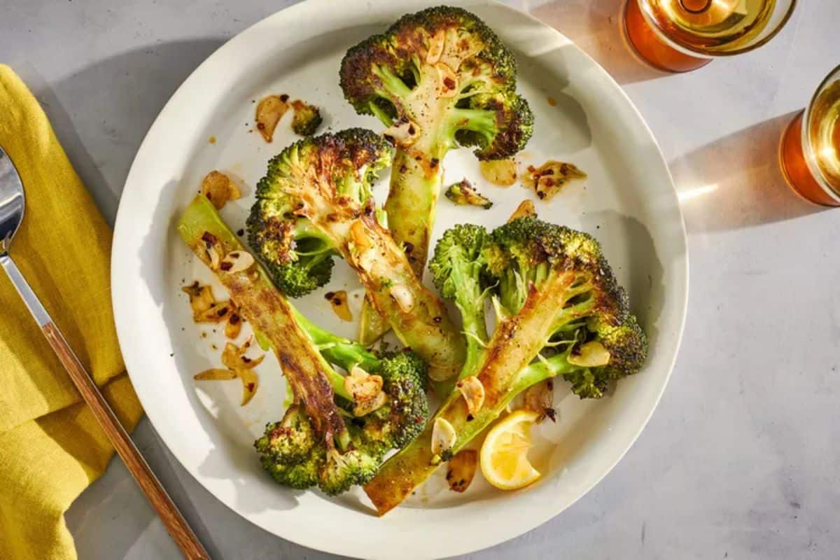 Tasty Caramelized Broccoli With Garlic on a plate.